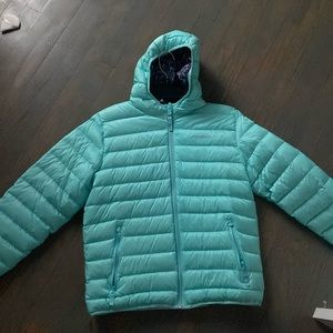 eddie bauer two sided teal puffer jacket